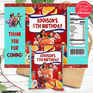 Turning Red Birthday Party Fruit Snack Bag Digital File Printable Instant Download