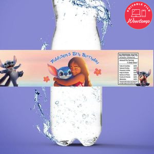 Lilo and stitch 2025 Birthday Water Bottle Label Template to Print at Home Instant Download