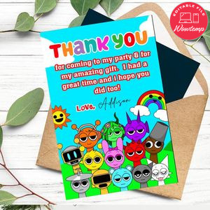 Sprunki Thank You Card Customizable Template To Print At Home Instant Download