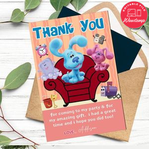 Blue's Clues Thank You Card Customizable Template To Print At Home Instant Download