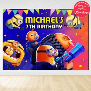 Despicable Me 4 Birthday Backdrop Digital File Template Instant Download