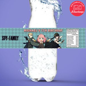 Spy family Birthday Water Bottle Label Template to Print at Home Instant Download