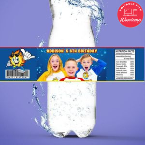 Funsquad Birthday Water Bottle Label Template to Print at Home Instant Download