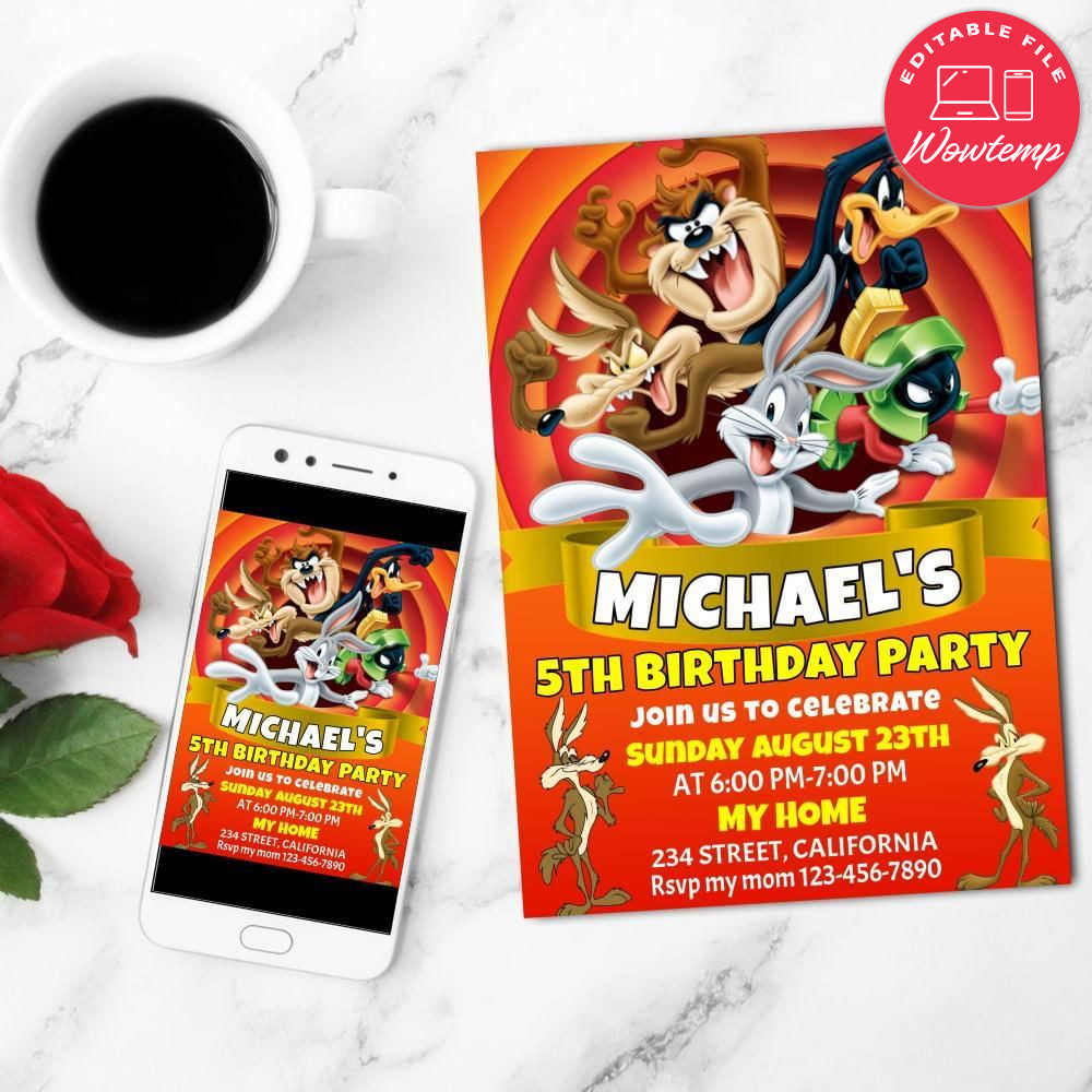 Wile e coyote Birthday Flyer Customizable Template to Print at Home Instant Download