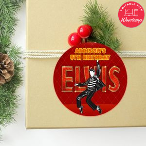 Elvis Circle Sticker Template Customizable to Print at Home Instant Download