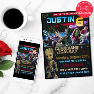 Amazing Guardians Of The Galaxy Birthday Mobile Invite Customizable Template Instant Download