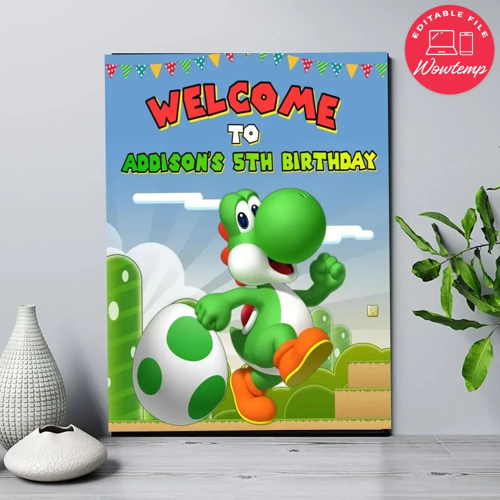 Yoshi Birthday Welcome Sign Digital File Printable DIY | Wowtemp