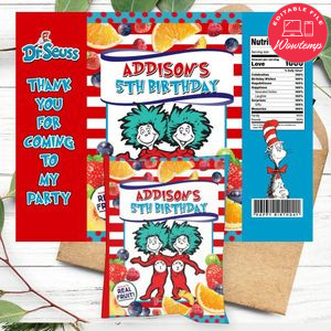 Thing 1 thing 2 Birthday Party Fruit Snack Bag Digital File Printable Instant Download