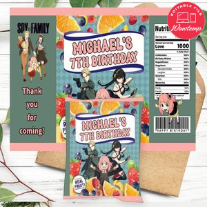 Spy Family Birthday Party Fruit Snack Bag Digital File Printable Instant Download