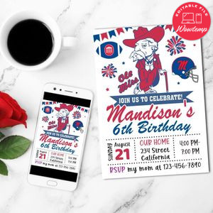 Ole miss Birthday Invitation Customizable Template to Print at Home Instant Download