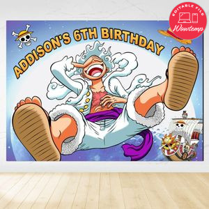 Luffy Gear 5 Birthday Backdrop Digital File Template Instant Download