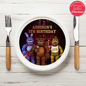 Five Nights Birthday Plate Template Customizable To Print At Home Instant Download