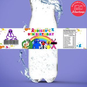 Rainbow Friends Roblox Birthday Water Bottle Label Template to Print at Home Instant Download