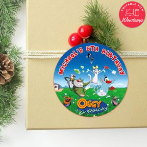 Oggy Circle Sticker Template Customizable to Print at Home Instant Download