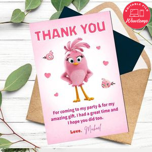Stella Angry Birds Thank You Card Customizable Template To Print At Home Instant Download