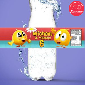 Pollito Chicky Birthday Water Bottle Label Template to Print at Home Instant Download