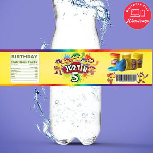Play Doh Birthday Water Bottle Label Template to Print at Home Instant Download