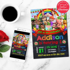 Cocomelon Chalkboard Mobile Invite Customizable Template Instant Download