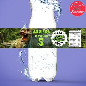 T-Rex Ranch Bottle Label Birthday Water Bottle Label Template to Print at Home Instant Download