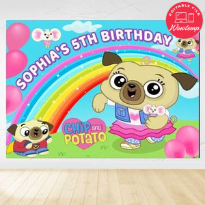 Chip and potato Birthday Backdrop Digital File Template Instant Download