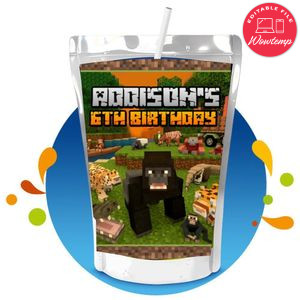 Jungle Minecraft Capri Sun Birthday Label Digital File Printable Instant Download