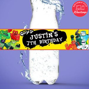 Goo Jit Zu Birthday Water Bottle Label Template to Print at Home Instant Download