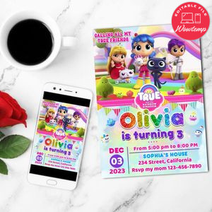 True and the Rainbow Kingdom Birthday Invitation Customizable Template to Print at Home Instant Download
