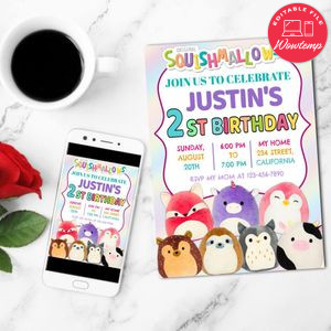Squishmallow Invitation Customizable Template to Print at Home Instant Download