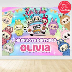 Labubu Birthday Backdrop Digital File Template Instant Download