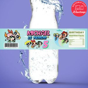 Powerpuff Birthday Water Bottle Label Template to Print at Home Instant Download