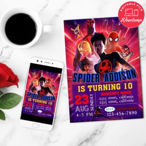 Spiderman Across the Spider Verse Invitation Customizable Template to Print at Home Instant Download