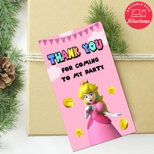 Princess Peach Thank You Tag Customizable Template To Print At Home Instant Download