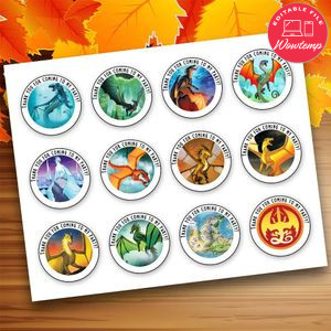 Wings of Fire Circle Favor Tags Template Printable Instant Download