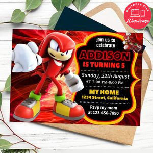 Knuckles Birthday Invitation Customizable Template to Print at Home Instant Download
