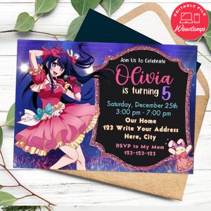 Oshi no ko Birthday Invitation Customizable Template to Print at Home Instant Download