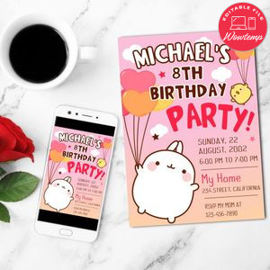 Molang Birthday Mobile Invite Customizable Template Instant Download