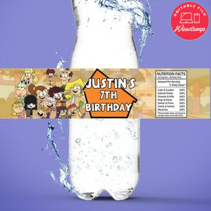 Loud house Birthday Water Bottle Label Template to Print at Home Instant Download
