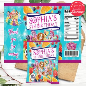 Princess Palace Pets Birthday Party Fruit Snack Bag Digital File Printable Instant Download
