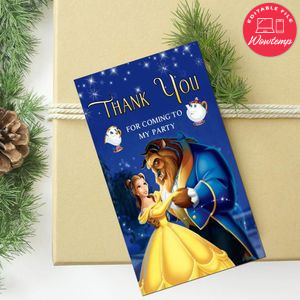 Beauty And Beast Thank you tag Customizable Template to Print at Home Instant Download