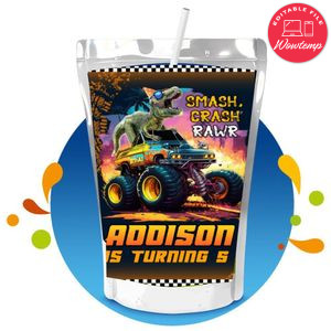 T Rex Monster Truck Capri Sun Birthday Labels Digital File Printable Instant Download
