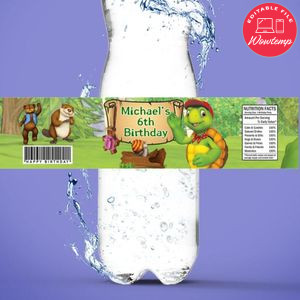 Franklin the turtle Birthday Water Bottle Label Template to Print at Home Instant Download