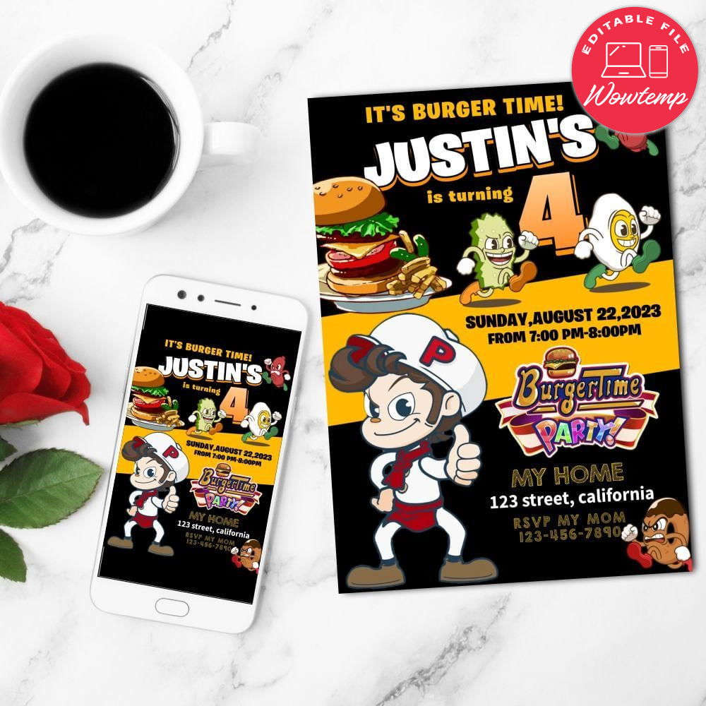 Burgertime Birthday Flyer Customizable Template to Print at Home Instant Download