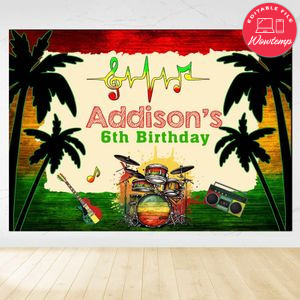 Reggae Birthday Backdrop Digital File Template Instant Download