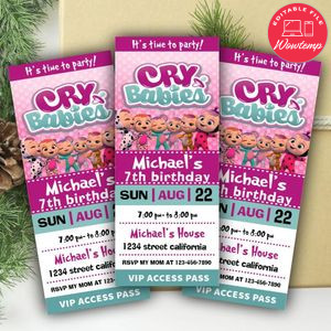 Cry Babies Ticket Invitation Customizable Template Instant Download