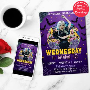 Wednesday Birthday Photo Mobile Invite Customizable Template Instant Download