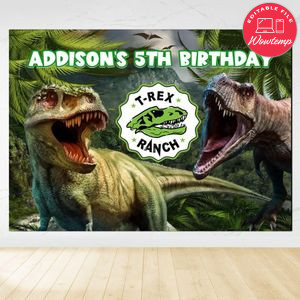T-Rex Ranch Birthday Backdrop Digital File Template Instant Download