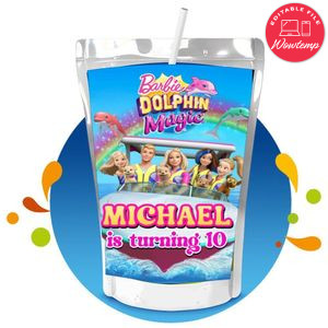 Barbie Dolphin Magic Capri Sun Birthday Labels Digital File Printable Instant Download
