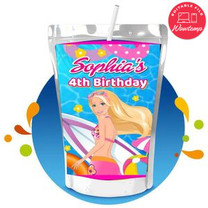 Barbie Pool Party Capri Sun Birthday Labels Digital File Printable Instant Download
