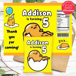 Gudetama Birthday Party Chip Bag Digital File Printable Instant Download
