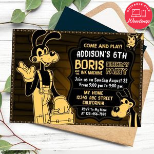 Boris The Ink Machine Birthday Flyer Customizable Template to Print at Home Instant Download